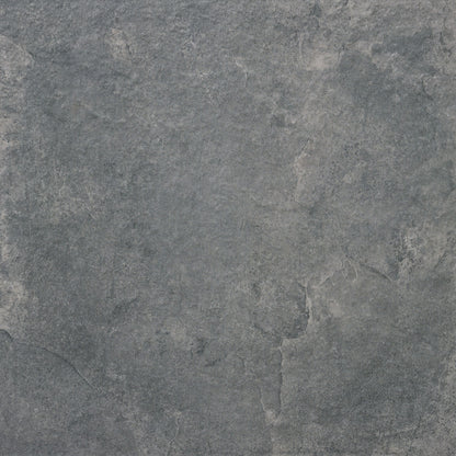 A close-up view of a textured gray stone surface with subtle color variations, cracks, and natural patterns, reminiscent of Palmer Graphite Porcelain Paving Slabs.