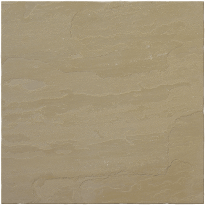 A square beige paving tile with a textured, wavy surface and slightly uneven coloration, resembling natural sandstone. Perfect for creating elegant Raj Green Sandstone Paving or blending seamlessly with other sandstone slabs.